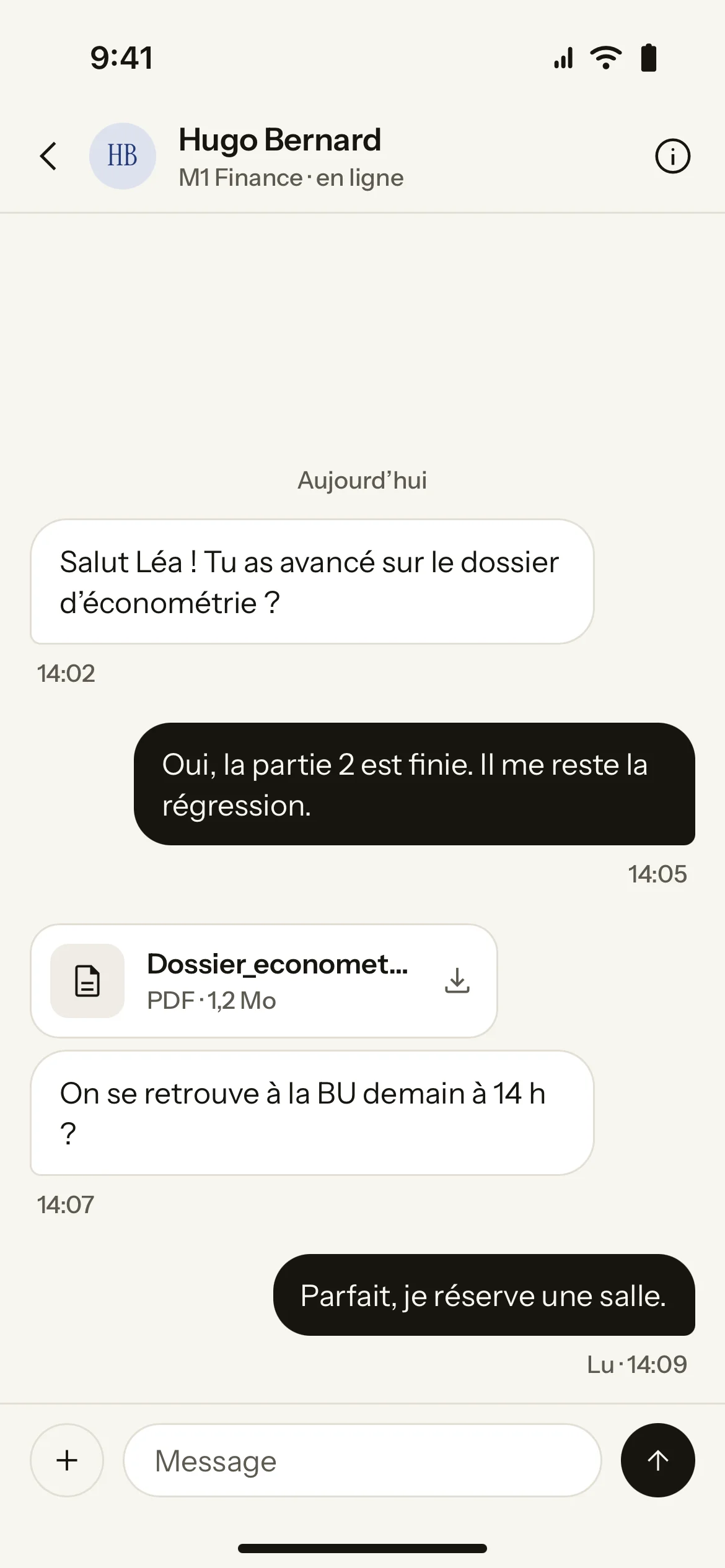 Écran Conversation de l’app HorizonSup